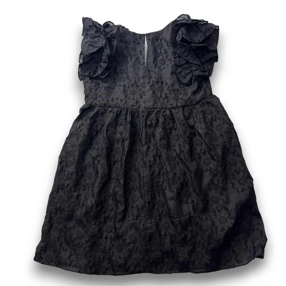 Mustard Seed Womens Black Floral Textured Ruffle Sleeve Romper Dress Skort - M